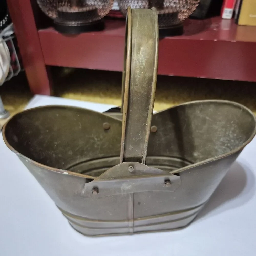 Vintage Brass Coal Scuttle Set of 2 India Fireplace Decor Planter Buckets